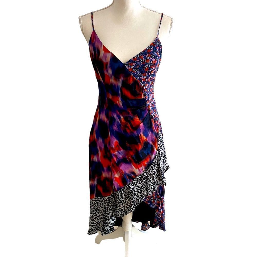 Parker Floral Animal Print Boho Silk Dress Size 6 - Picture 2 of 7